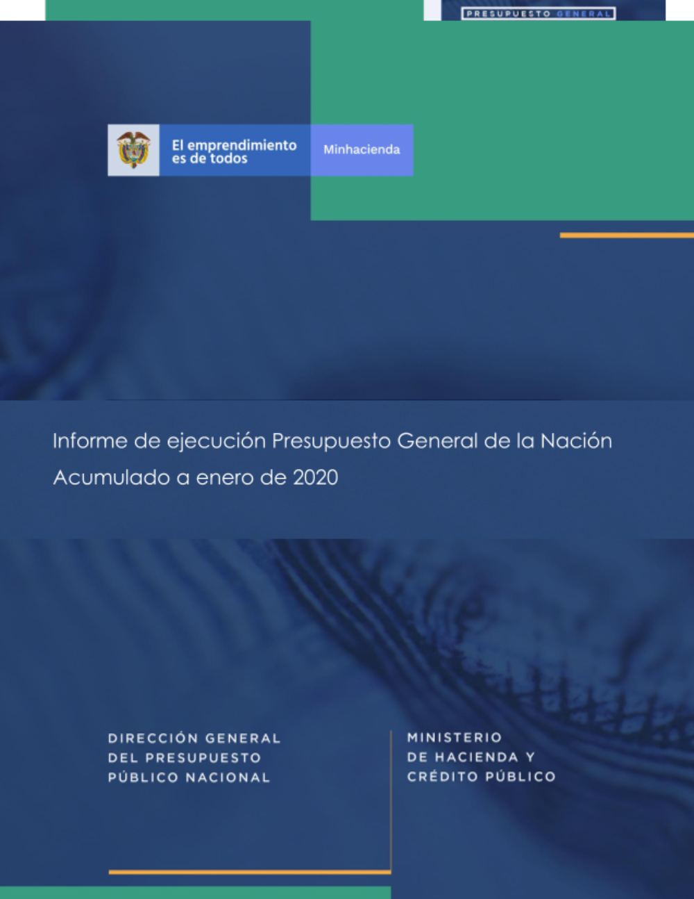 El informe está constituido por cinco secciones incluyendo la introducción: 1) Análisis de la ejecución del PGN por tipo de gasto (funcionamiento, inversión y servicio a la deuda pública), 2) se presenta la velocidad de ejecución y las entidades que no han reportado información de ejecución en el Sistema; 3) estado de la ejecución del rezago presupuestal correspondiente al año 2020; 4) el monto de las adiciones por convenios interadministrativos a enero de 2020; y 5) un anexo donde se presentan algunas definiciones importantes en el proceso de ejecución presupuestal y el detalle de los cuadros y gráficos que hacen parte de este documento.