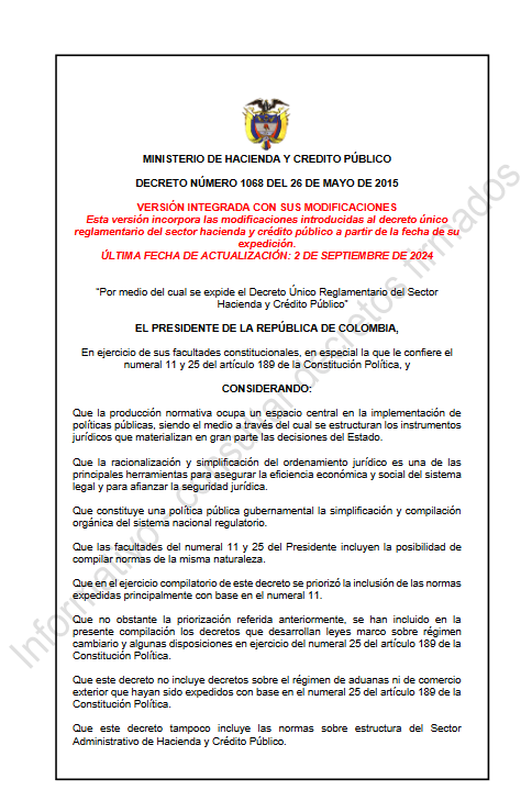 imagen del documento Decreto Único Regulatorio del Sector Hacienda